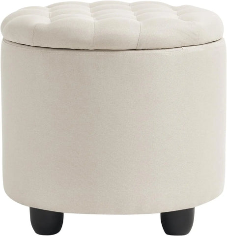 Round Storage Ottoman,Button Tufted Ottoman Foot Stools Ottoman Footstool with Removable Lid Storage Ottoman for Living Room,