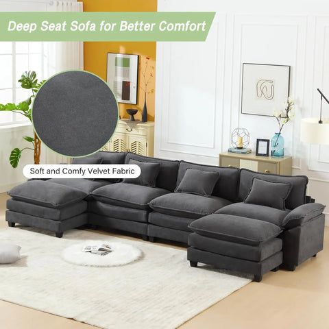 U Shaped Couch Sectional Sofa Couch for Living Room with Pillows,Sleeper Deep Couches with Ottomans