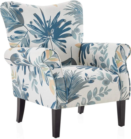 BELLEZE Modern Accent Chair for Living Room, High Back Floral Armchair with Wooden Legs, Upholstered Wingback Side Chair Padded