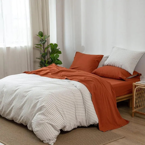 Bedding Sheet Set 100% Washed Cotton Linen Like Textured Breathable Durable Soft Comfy