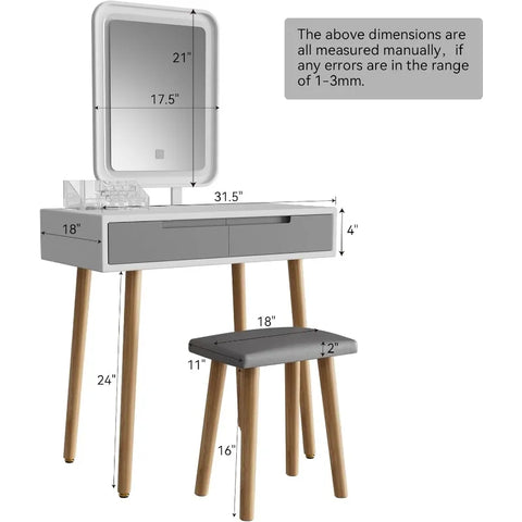 Makeup Vanity Desk with Lights,Small Vanity with Adjustable Brightness Mirror for Samll Spaces,Vanity Desk with Drawers