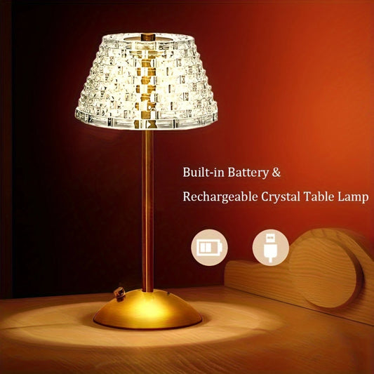 Portable Crystal LED Table Lamp, 3-Levels Brightness Desk Lamp, 3 Color  Control Rechargeable Lamp, Night Light, Bedside Lamp,Di