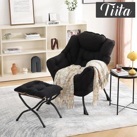 Tiita Lazy Chair with Ottoman, Modern Large Accent Lounge Chair, Leisure Sofa Armchair with Ottoman, Reading Chair