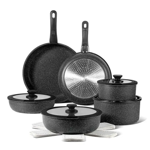 CAROTE 11pcs/18pcs Black Removable Handle Pots Pans Set, Induction Kitchen, Oven Safe Sets Non Stick, Detachable Cookware set