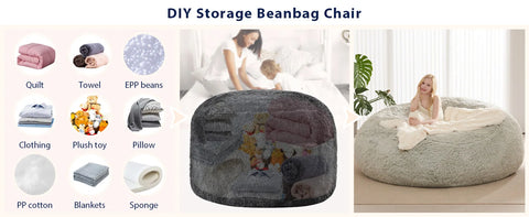 Bean Bag Chair Cover for Adults Kids (Without Filling) Comfy Fluffy Giant Round Beanbag Lazy Sofa Cover for Reading Ch