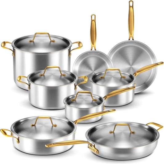 Copper Core Stainless Steel Pots & Pans Set | Pro Quality 5-Ply Clad Cookware | Professional Chef Grade Home Cooking