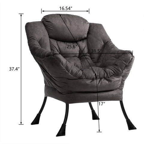 Modern Fabric Large Lazy Chair, Accent Oversized Comfy Reading Chair, Thick Padded Cozy Lounge Chair with Armrest, Ste