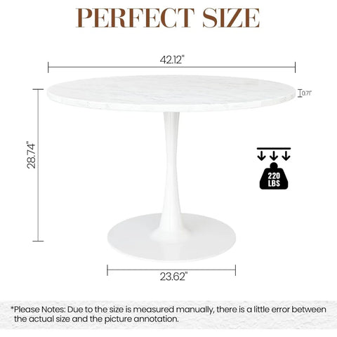 Round Dining Table, Kitchen Dining Table 2-4 People with MDF Table Top & Pedestal Base