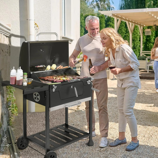 Royal Gourmet 24-Inch Charcoal Grill with Foldable Side Table, 490 Square Inches Heavy-duty BBQ Grill, Perfect for Outdoor