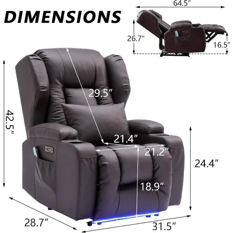 Power Recliner Chair with Massage & Heating, Comfy Sleeper Chair Sofa Electric Recliners Home Theater Seat for Living Room