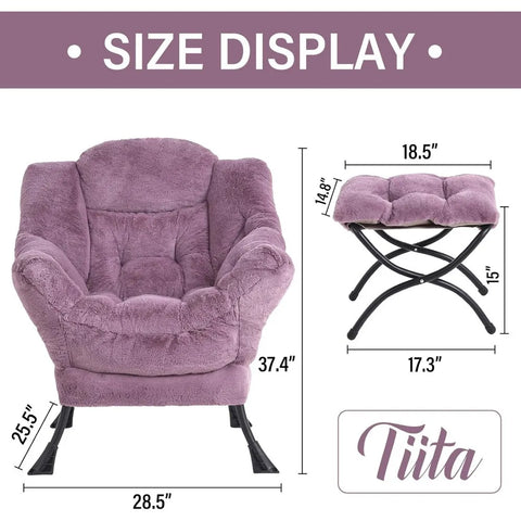 Tiita Lazy Chair with Ottoman, Modern Large Accent Lounge Chair, Leisure Sofa Armchair with Ottoman, Reading Chair