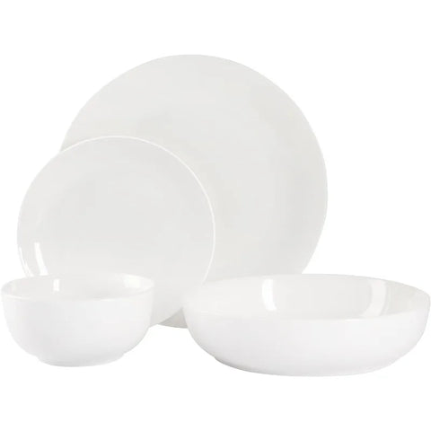 16 Piece Porcelain Dinnerware Set, White w/Black Rim, Service for 4, Dishwasher and Microwave Safe