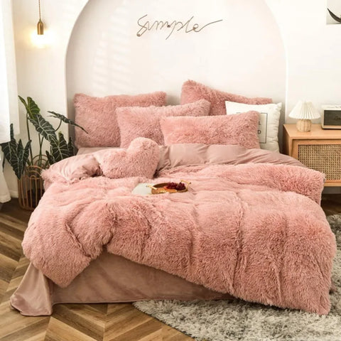 5 PCS Shaggy Duvet Cover Bedding Set - Fluffy Comforter Cover Long Faux Fur Luxury Ultra Soft Cozy