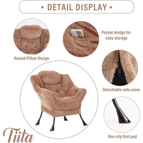 Tiita Lazy Chair with Ottoman, Modern Large Accent Lounge Chair, Leisure Sofa Armchair with Ottoman, Reading Chair