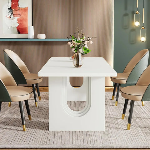 Modern Dining Table for 6 to 8 People, 71" Large Kitchen Dining Table Wood Pedestal Base, Rectangular Long Dinner Table Kitchen