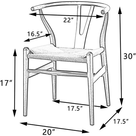 Wishbone Dining Chair, Weave Modern Solid Wood Mid-Century Y Shaped Backrest Dining Chair (Natural Set of 2)