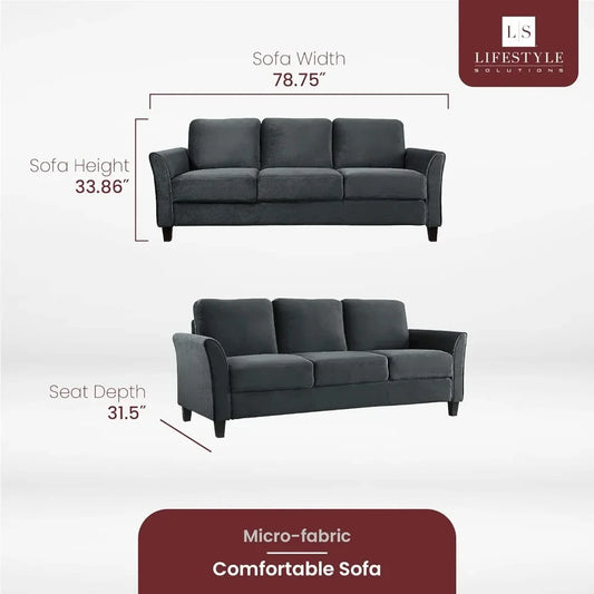 Austin Sofas Couch, Living Room Sofas 31.5"D x 78.75"W x 33.86"H, Dark Grey