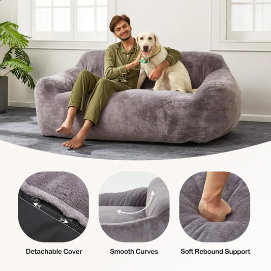 Oversized Bean Bag Chair Bean Bag Sofa,Bean Bag Couch Floor Sofa with Soft Faux Fur Cover & Wide Armrests Big BeanBag Lazy Sofa