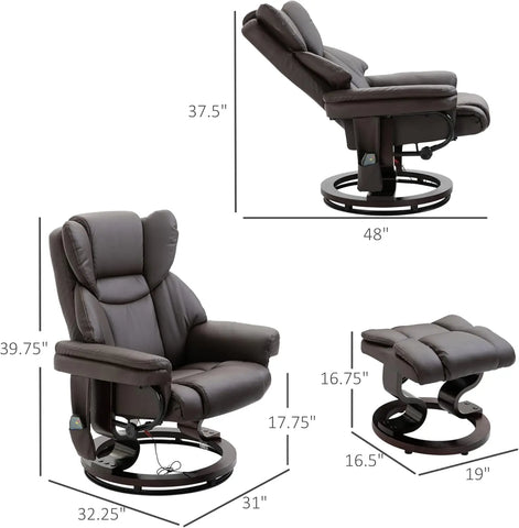 Massage Recliner Chair with Ottoman Footrest, 10 Vibration Points, 360° Swivel Reclining Chair, Faux Leather Living Room Chair