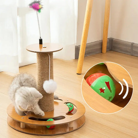 4 In 1 Cat Scratching Post Interactive Cat Scratcher Spring Cat Toy Fun Pet Training Toy Sisal Rope Cat Scratcher For Indoor