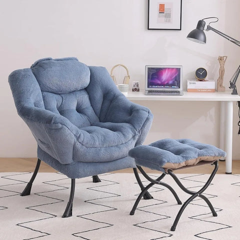 Tiita Lazy Chair with Ottoman, Modern Large Accent Lounge Chair, Leisure Sofa Armchair with Ottoman, Reading Chair