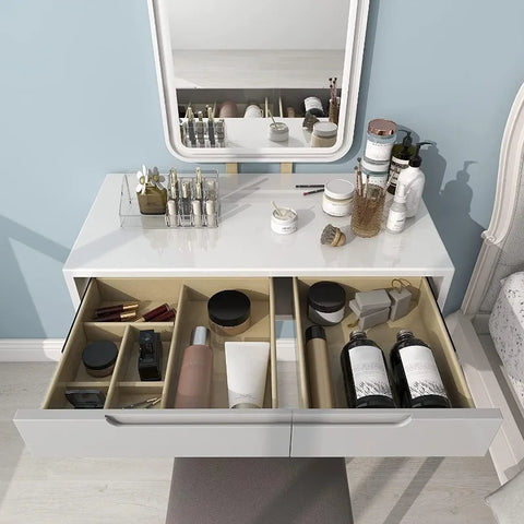 Makeup Vanity Desk with Lights,Small Vanity with Adjustable Brightness Mirror for Samll Spaces,Vanity Desk with Drawers