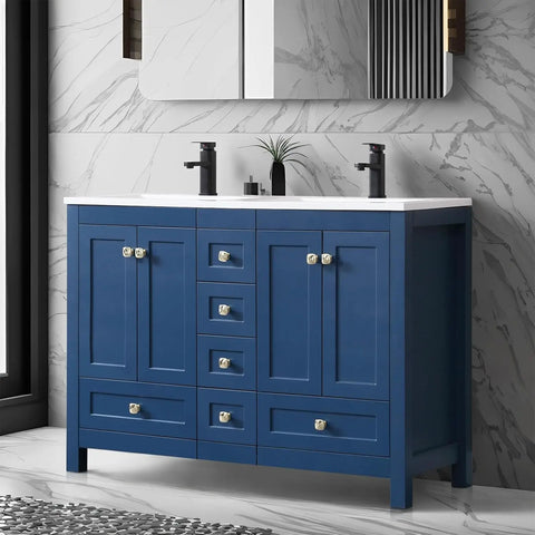 30" Bathroom Vanities Cabinet with Sink Combo Set, Undermount Ceramic Sink w/Thickened Wood, Matte Black Faucet