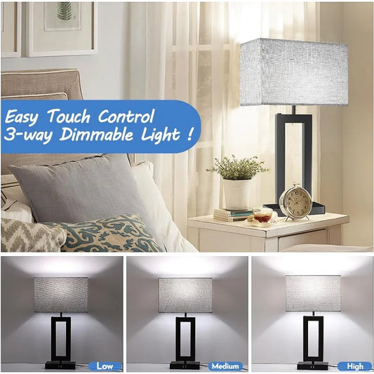 MoMyofdy 22’’ Tall Set of 2 Touch Control Table Lamp w. 2 USB Ports, 3-Way Dimmable Modern Bedroom