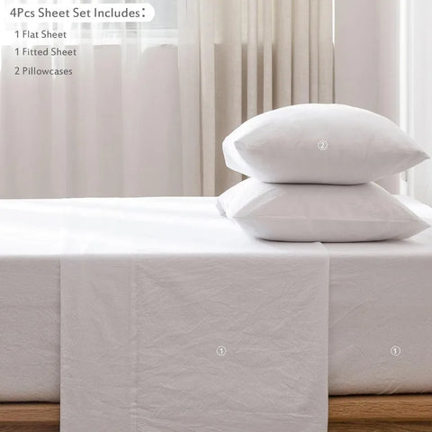 Bedding Sheet Set 100% Washed Cotton Linen Like Textured Breathable Durable Soft Comfy