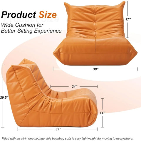 Bean Bag Chair, Giant Sofa, Memory Foam Chairs for Adults, Sofa Sack Faux Leather Fireside Ergonomic Design，Versatile Usage