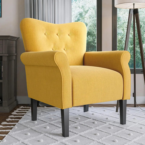 BELLEZE Modern Accent Chair for Living Room, High Back Armchair with Wooden Legs, Upholstered Wingback Chair Padded Armrest