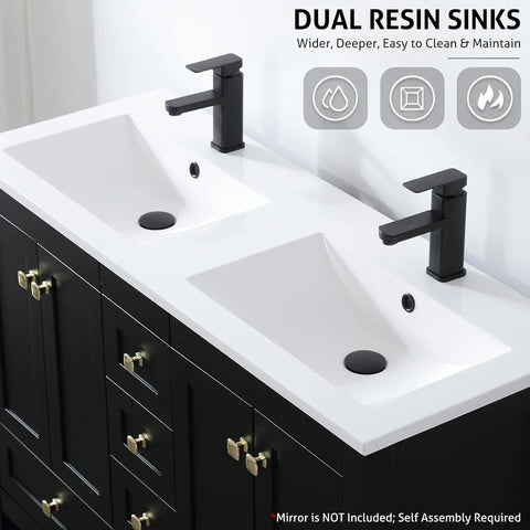 Vanities Cabinet with Sink Combo Set Undermount Double Resin Sink Thickened Wood Matte Black Faucet Painted Surface Black