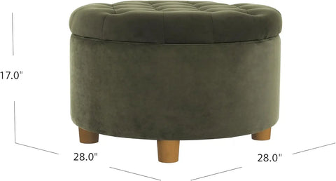 Home Decor | Large Button Tufted Velvet Round Storage Ottoman | Ottoman with Storage for Living Room & Bedroom, Loden Gr