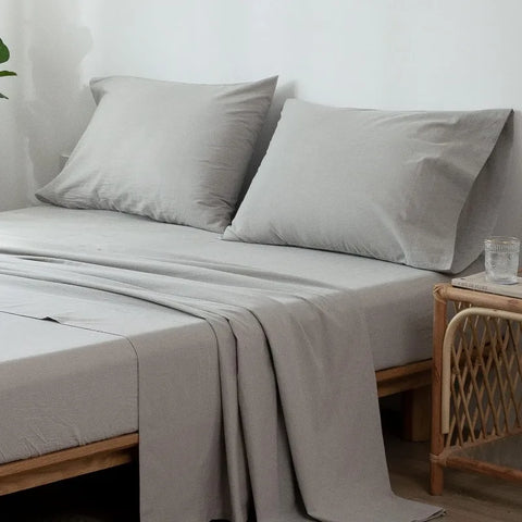 Bedding Sheet Set 100% Washed Cotton Linen Like Textured Breathable Durable Soft Comfy