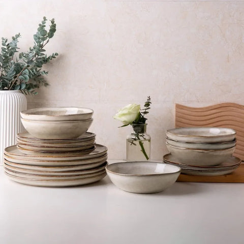 Ceramic Dinnerware Sets,Handmade Reactive Glaze Plates and Bowls Set,Highly Chip and Crack Resistant