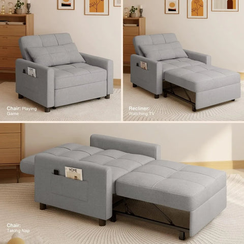 Sleeper Sofa Chair Bed, Convertible Sofa Chair 3-in-1, Adjustable Sleeper Chair Pullout Sofa Bed with Modern Linen Fabric