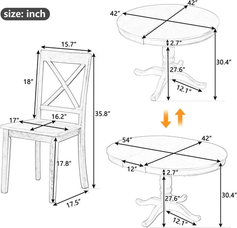 5-Piece Round Dining Table and Chair Set, Round Dining Table with Shelf, Wood Table Set for Family Dining Area