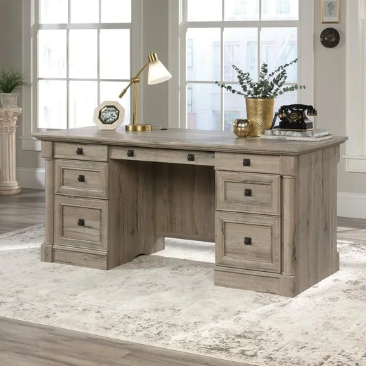 Palladia Executive Desk, L: 65.12" x W: 29.53" x H: 29.61", Split Oak finish