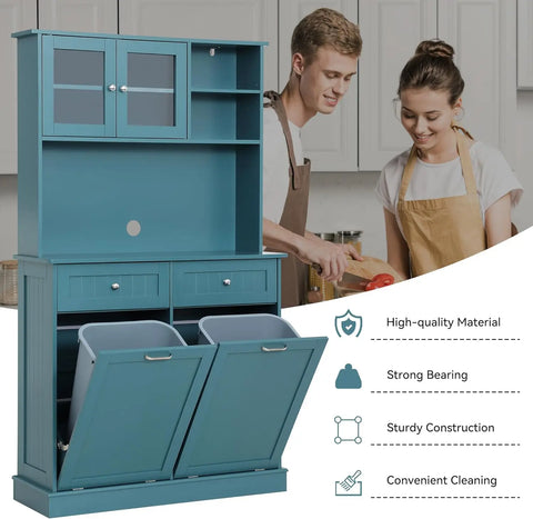 Kitchen Pantry Storage Cabinet, Microwave Cabinet with Tilt Out Trash Cabinet, Freestanding Kitchen Hutch,Tall Pantry Cabinet