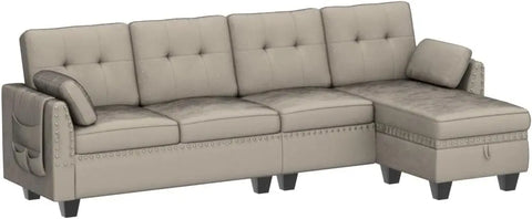 New Convertible Sectional Sofa L Shaped Couch with Storage Ottoman Reversible Sectional Couch Sofa for Small Space,Light Grey