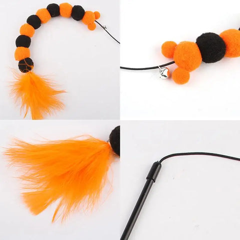 Cat Feather Wand Toys Feather Pet Teaser Wand Portable Pet Toys For Entertainment Multifunctional Teaser Toy With Bell & Plush