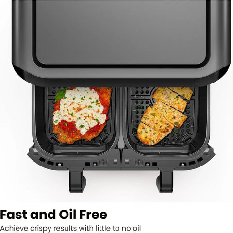 6 Quart Dual Basket Air Fryer Oven with Easy View Windows, Sync Finish, Hi-Fry, Auto Shutoff, 2 Independent