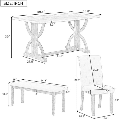 Dining Room Sets, 6 Pieces with Bench, and 4 Upholstered Chairs & 1 Bench for Dining Room and Kitche, Dining Room Sets