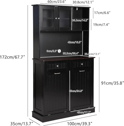 Kitchen Pantry Storage Cabinet, Microwave Cabinet with Tilt Out Trash Cabinet, Freestanding Kitchen Hutch,Tall Pantry Cabinet