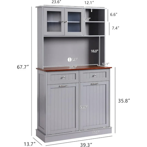 Kitchen Pantry Storage Cabinet, Microwave Cabinet with Tilt Out Trash Cabinet, Freestanding Kitchen Hutch,Tall Pantry Cabinet