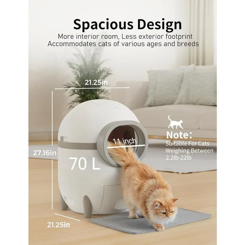 Automatic Self-Cleaning Cat Litter Box, Extra Large 70L+15L Capacity for Multiple Cats, Smart APP Control Electric Litter Boxes