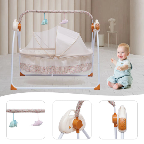 5 Gears Electric Auto-Swing Baby Crib Cradle Sleep Bed Infant Rocker+Net Music Bluetooth Music Adjustable+ Mat