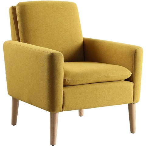 Lohoms Modern Accent Fabric Chair Single Sofa Comfy Upholstered Arm Chair Living Room Furniture Mustard Yellow