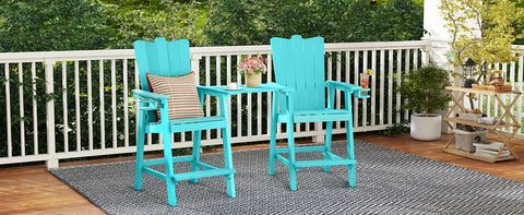 Tall Balcony Chair Set of 2, Patio Adirondack Chairs with Removable Connecting Trays, Outdoor  CupHolder and Umbrella Hole