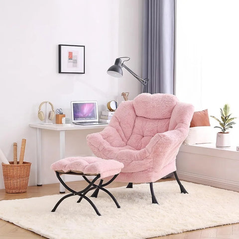 Tiita Lazy Chair with Ottoman, Modern Large Accent Lounge Chair, Leisure Sofa Armchair with Ottoman, Reading Chair